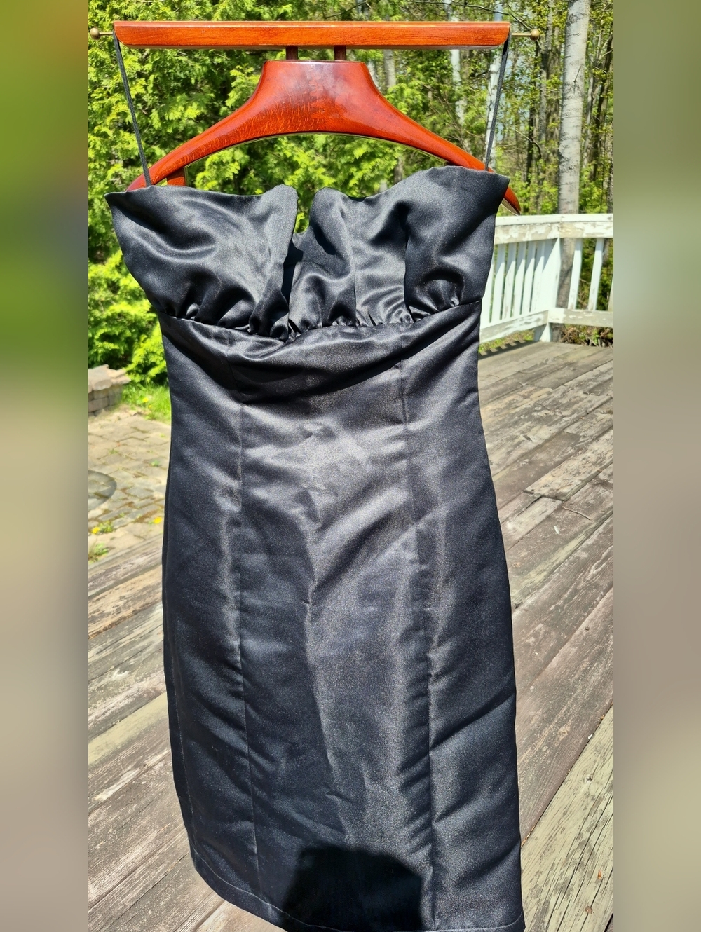 Black Satin Strapless Cocktail Dress